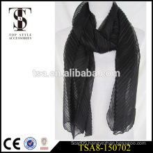 low price 100 polyester scarve black wrinkle infold long voile scarf